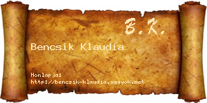 Bencsik Klaudia névjegykártya